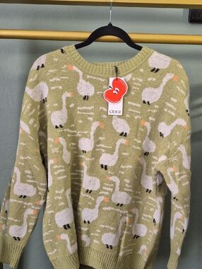 Cider Green Goose Pattern Crewneck Sweater